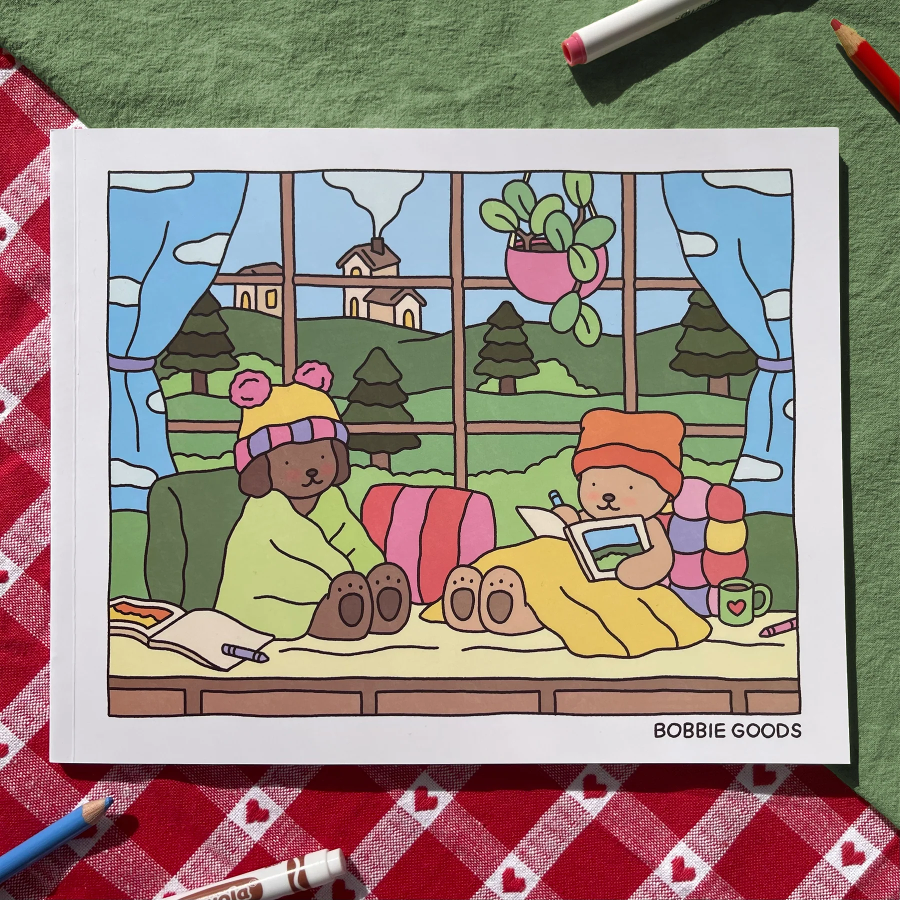 Cena aconchegante de inverno para colorir